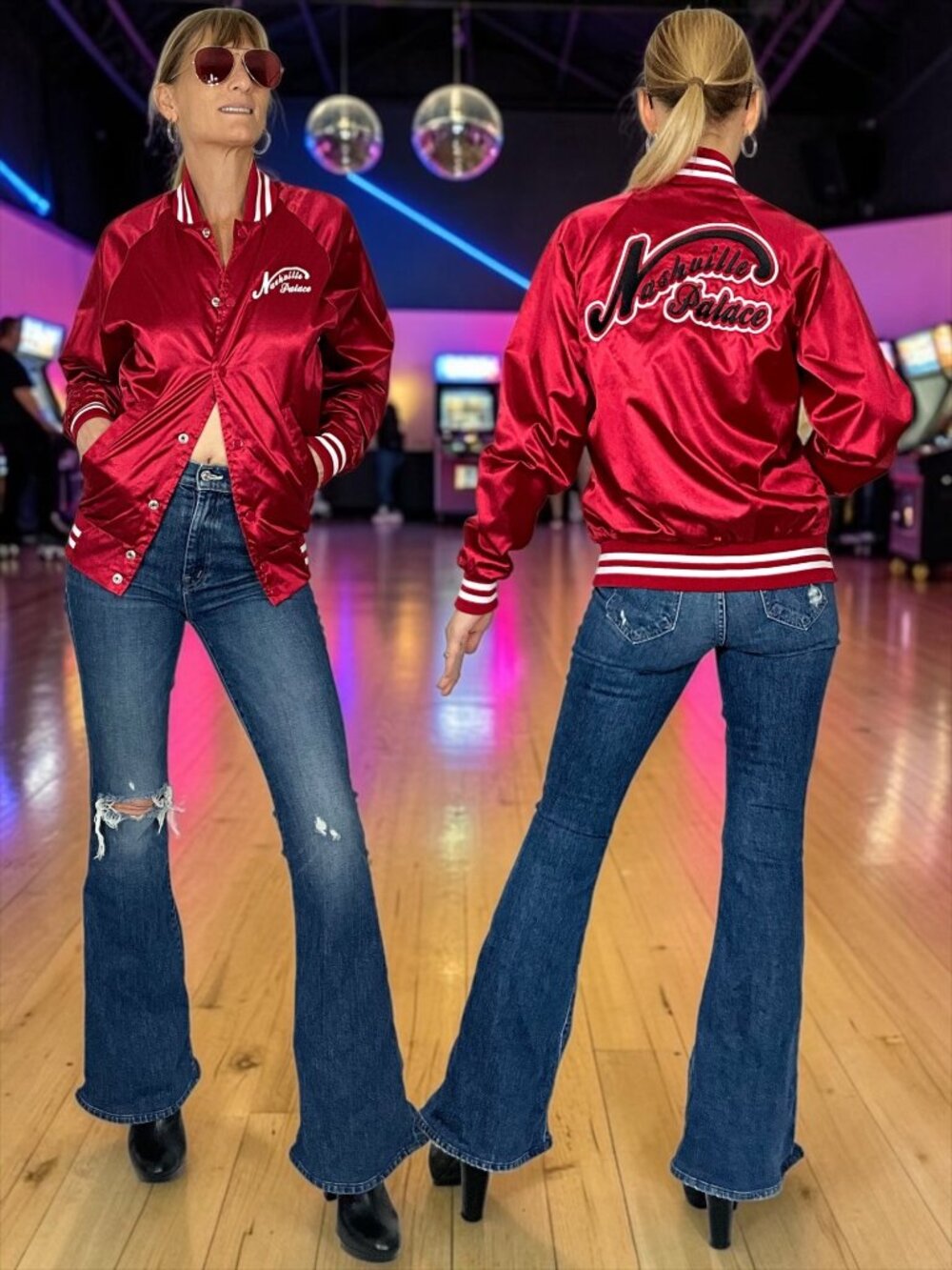 Nashville Palace Vintage Satin Bomber Augusta Sportswear Jacket XS Red
